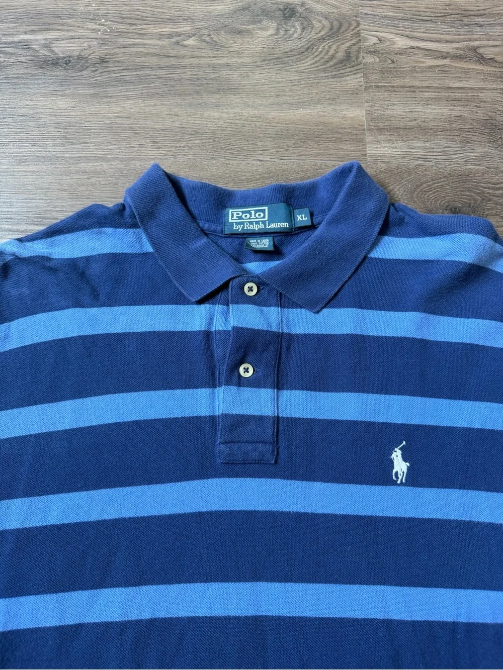 Polo Ralph Lauren Polo Shirt Men's XL Short Sleeve Blue Striped Cotton Pony Logo